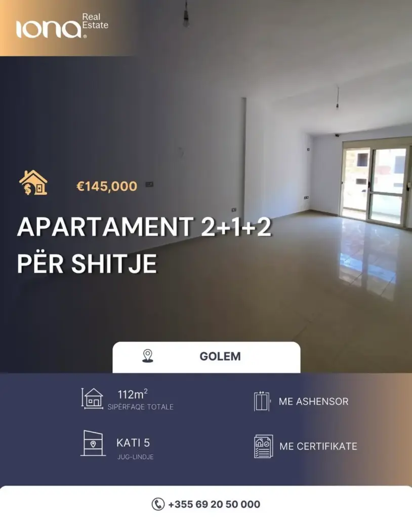  Apartament 2+1+2 në shitje – Golem