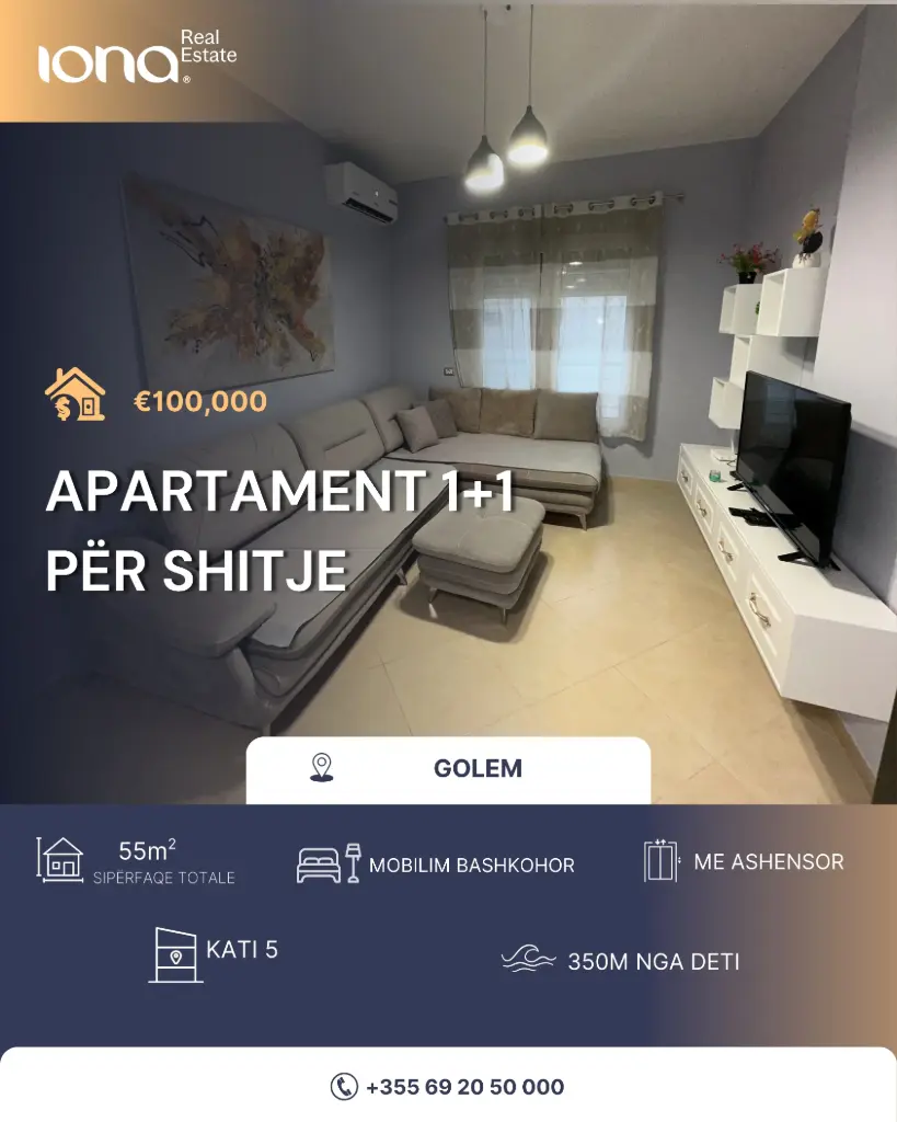 🏡 Apartament 1+1 në shitje – Golem
