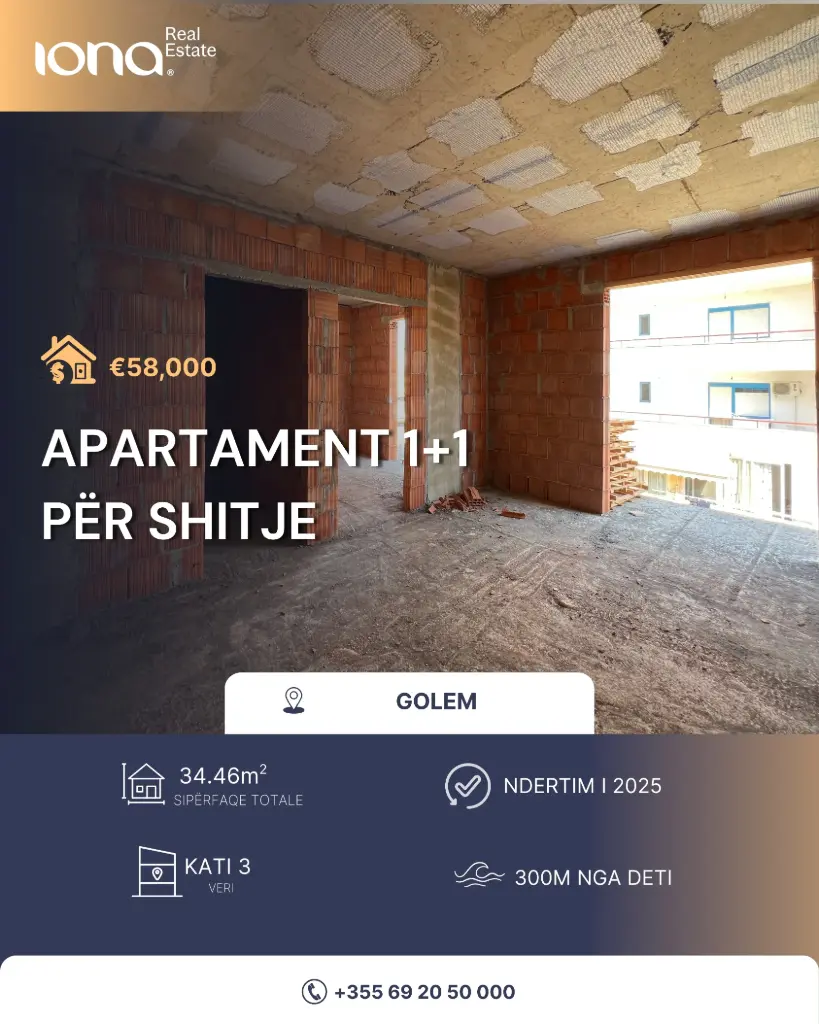 🏡 Apartament 1+1 në shitje – Golem