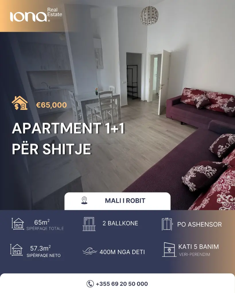 Apartament 1+1 në shitje – Mali i Robit