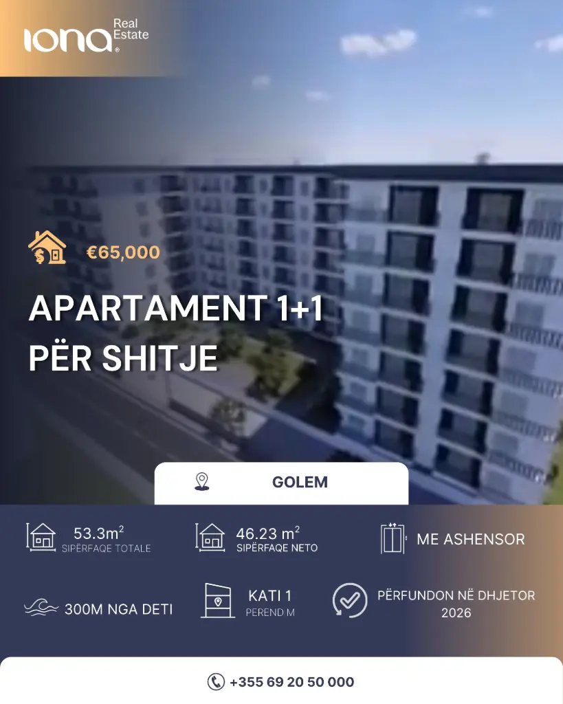  Apartament 1+1 në shitje – Golem (pranë Hotel Flower)