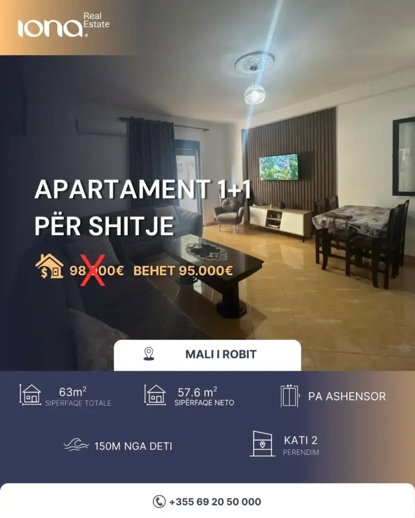 🏡 Apartament 1+1 në shitje – Mali i Robit, Golem