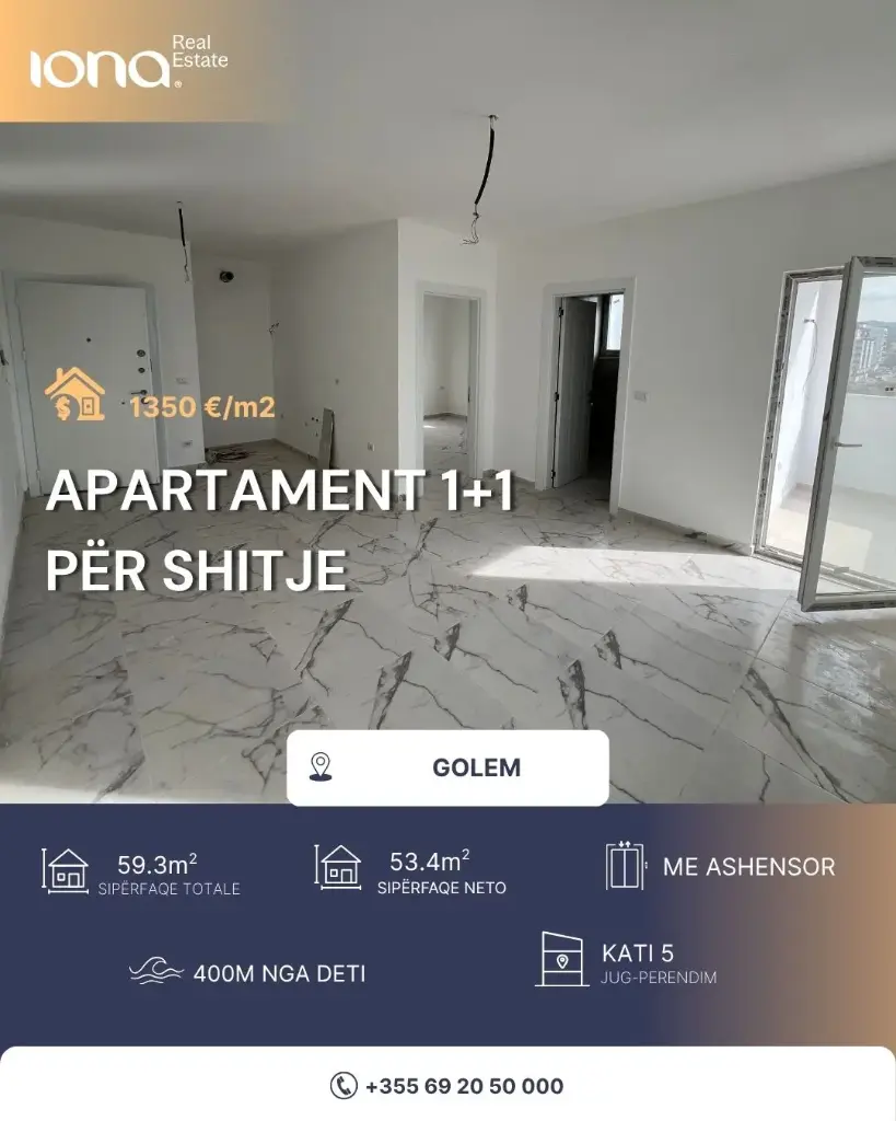 Apartament 1+1 në shitje – Golem