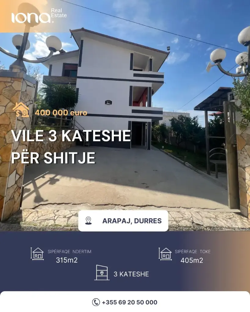🏡 Shitet vilë 3-katëshe – Arapaj, Durrës
