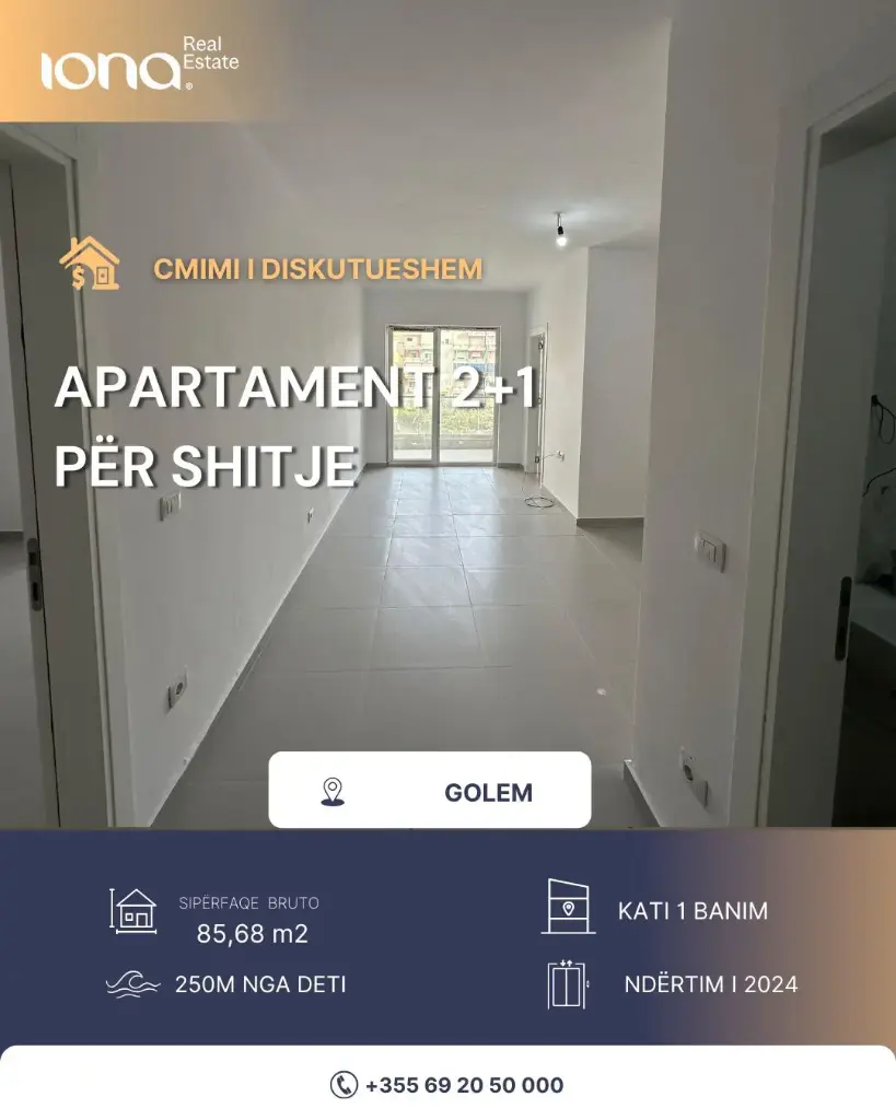 🏡 Apartament 2+1 në shitje – Golem