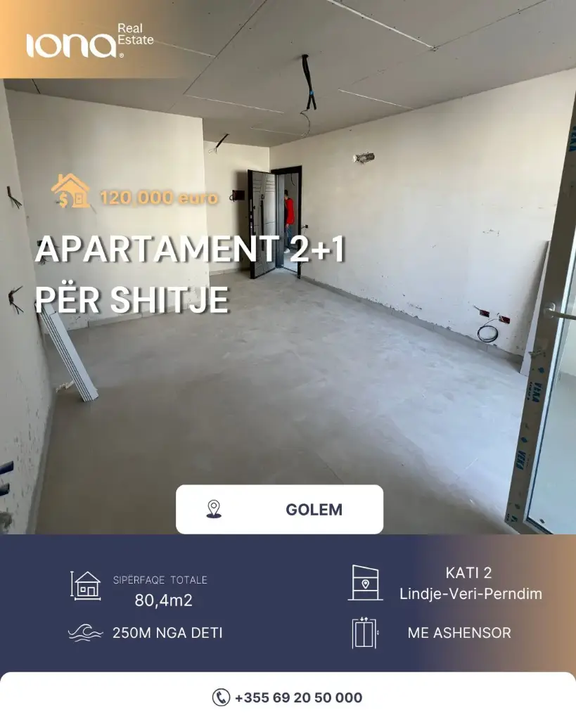 🏡 Apartament 2+1 në shitje – Golem (pranë Grand Blue Fafa)