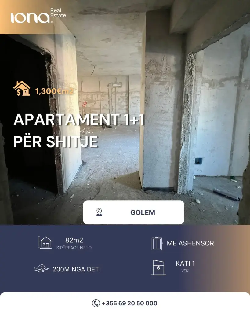 🏡 Apartament 1+1 në shitje – Zona e Vienës, Golem