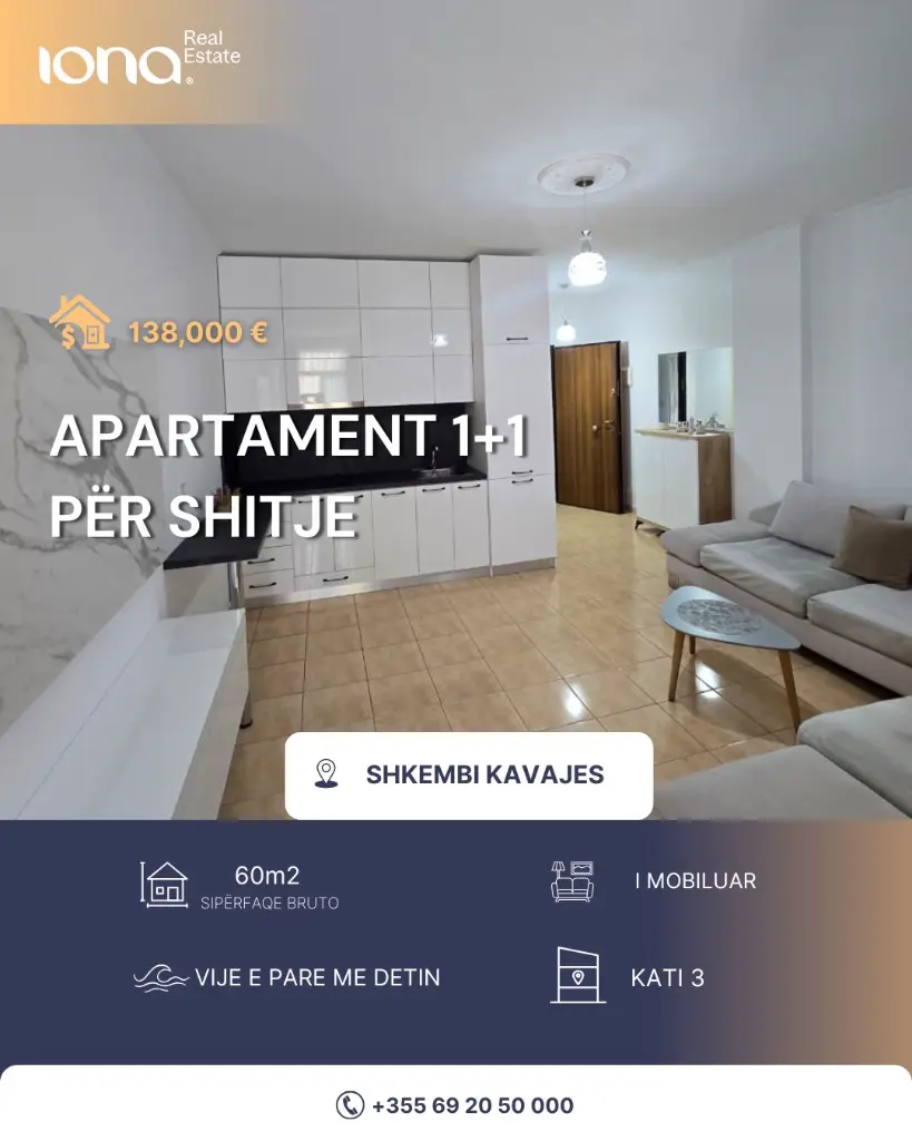 🏡 Apartament 1+1 në shitje – Shkëmbi i Kavajës (Vijë e parë)