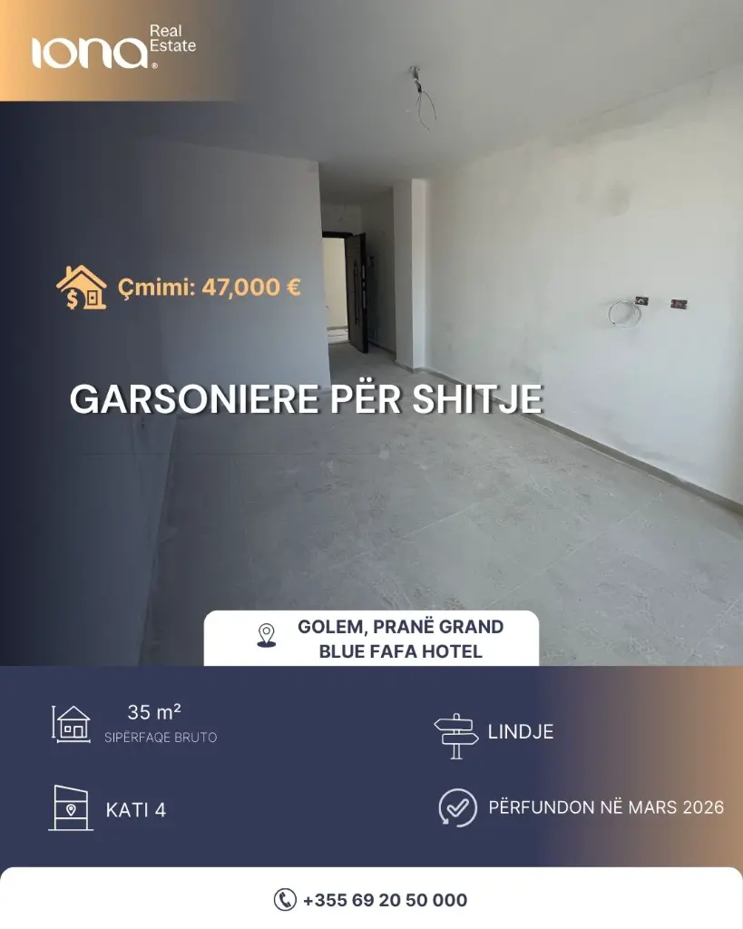 🏡 Garsoniere për shitje – Golem (pranë Grand Blue Fafa Hotel)