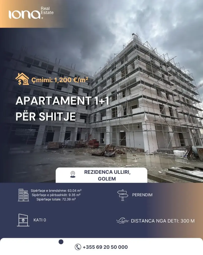 🏡 Apartament 1+1 në shitje – Rezidenca Ulliri, Golem