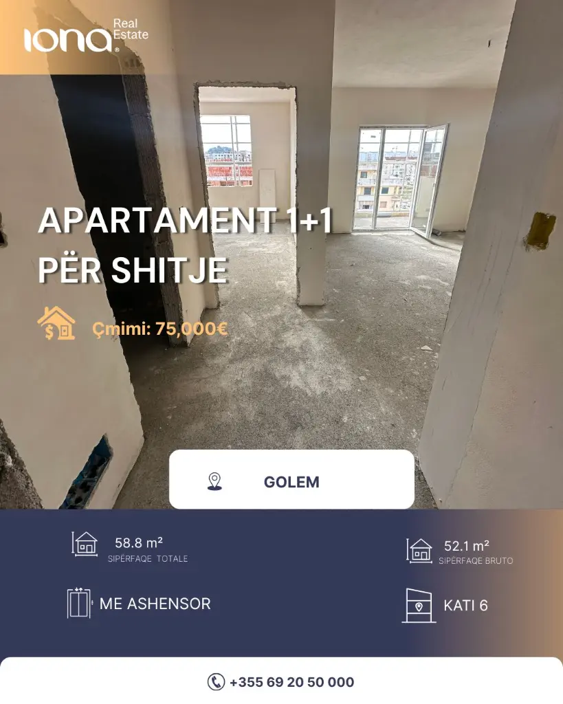 🏡 Apartament 1+1 në shitje – Golem