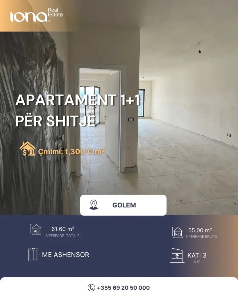 🏡 Apartament 1+1 në shitje – Golem