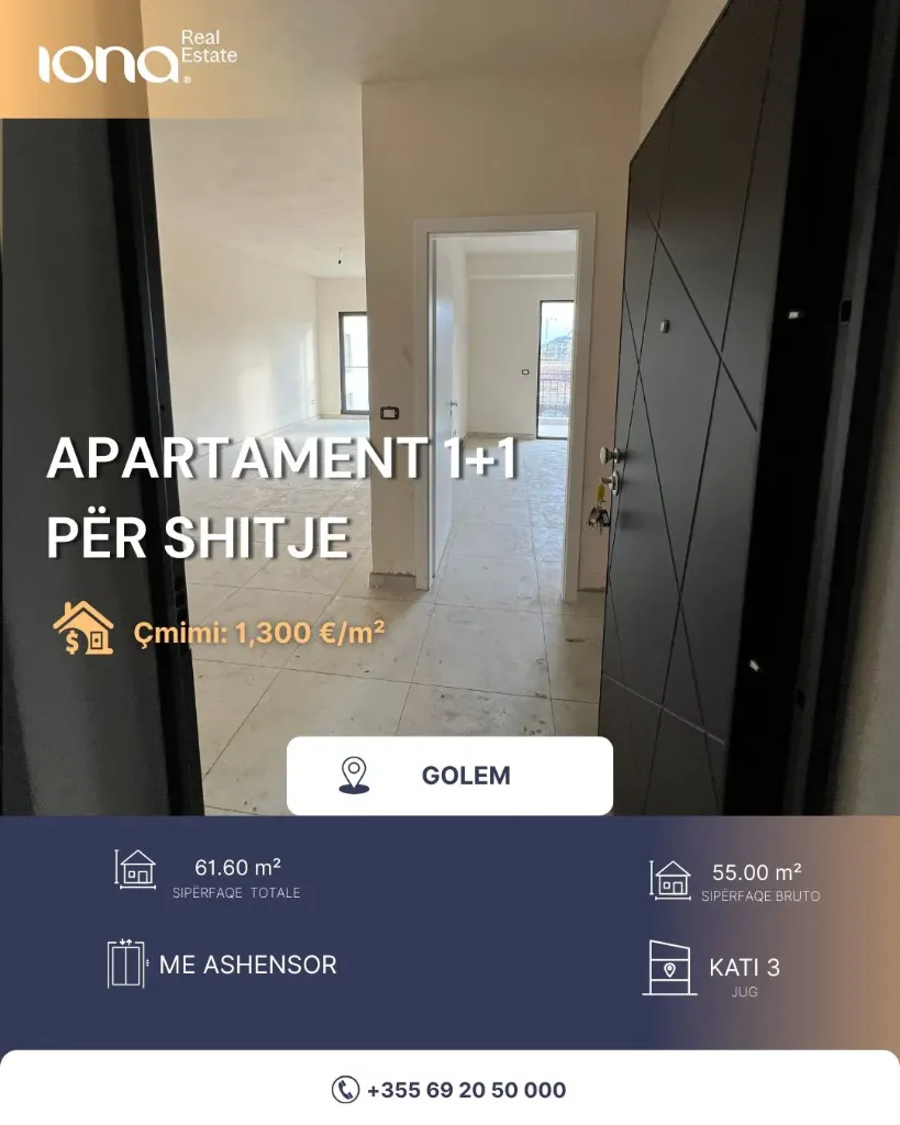 🏡 Apartament 1+1 në shitje – Golem