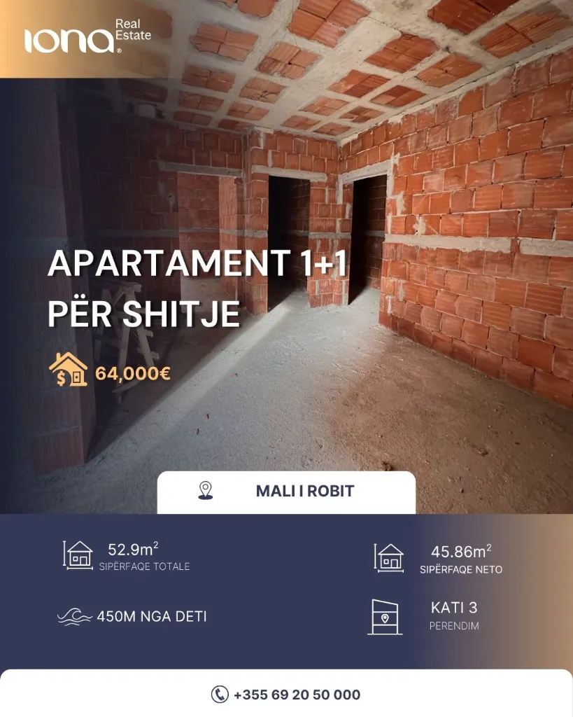 🏡 Apartament 1+1 në shitje – Mali i Robit, Golem