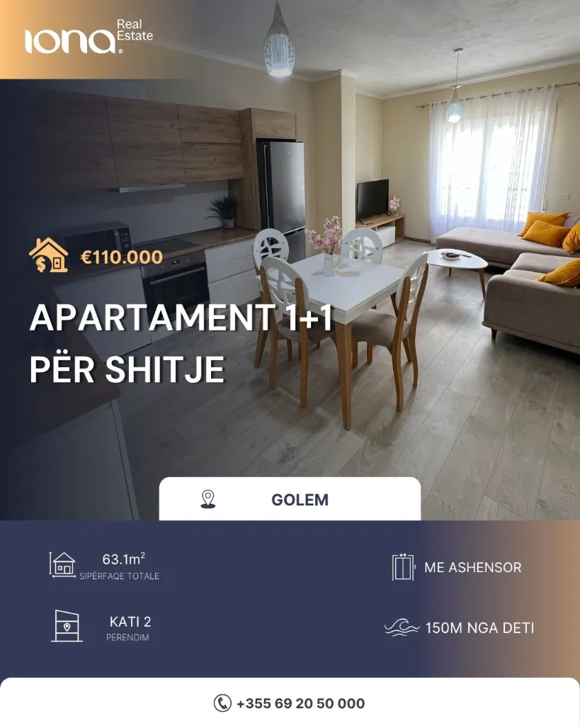 🏡 Apartament 1+1 me arredim luksoz për shitje – Golem