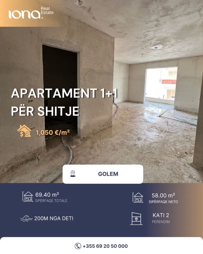 🏡 Apartament 1+1 në shitje – Golem