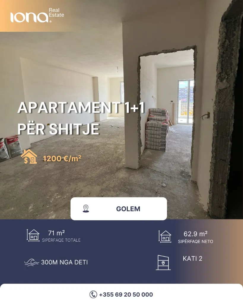 Apartament 1+1 në shitje – Golem