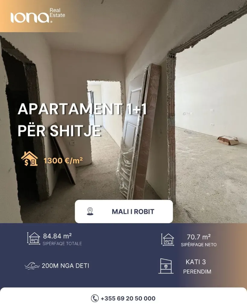 🏡 Apartament 1+1 në shitje – Mali i Robit, Golem