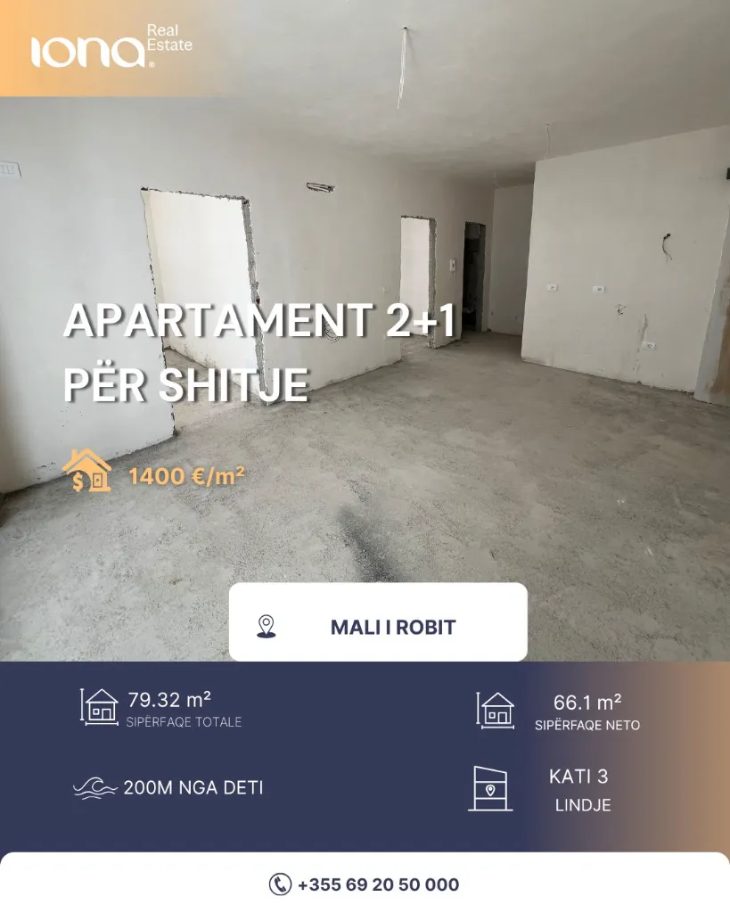 🏡 Apartament 2+1 në shitje – Mali i Robit, Golem