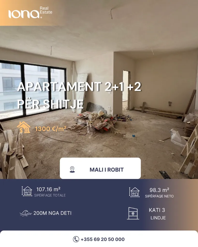 🏡 Apartament 2+1+2 në shitje – Mali i Robit, Golem