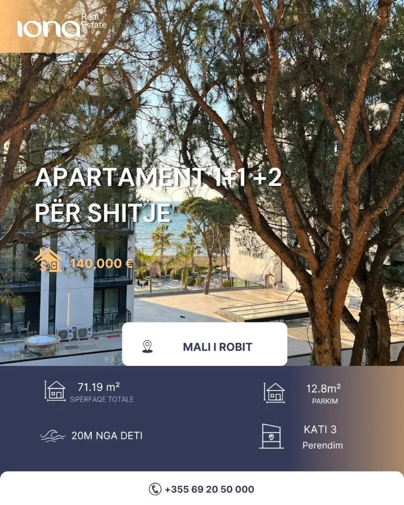 🏡 Apartament 1+1+2 me pamje nga deti – Mali i Robit, Golem