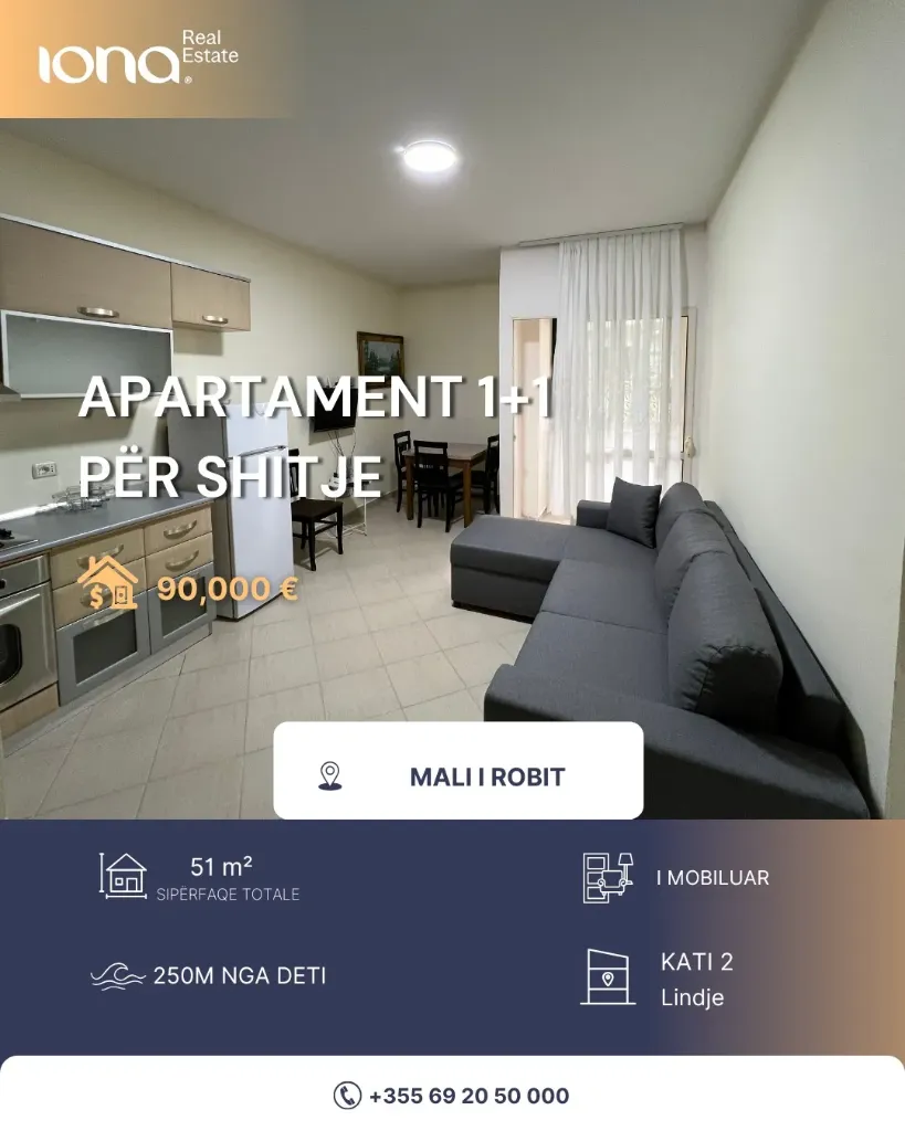 🏡 Shitet Apartament 1+1 – Mali i Robit, Golem