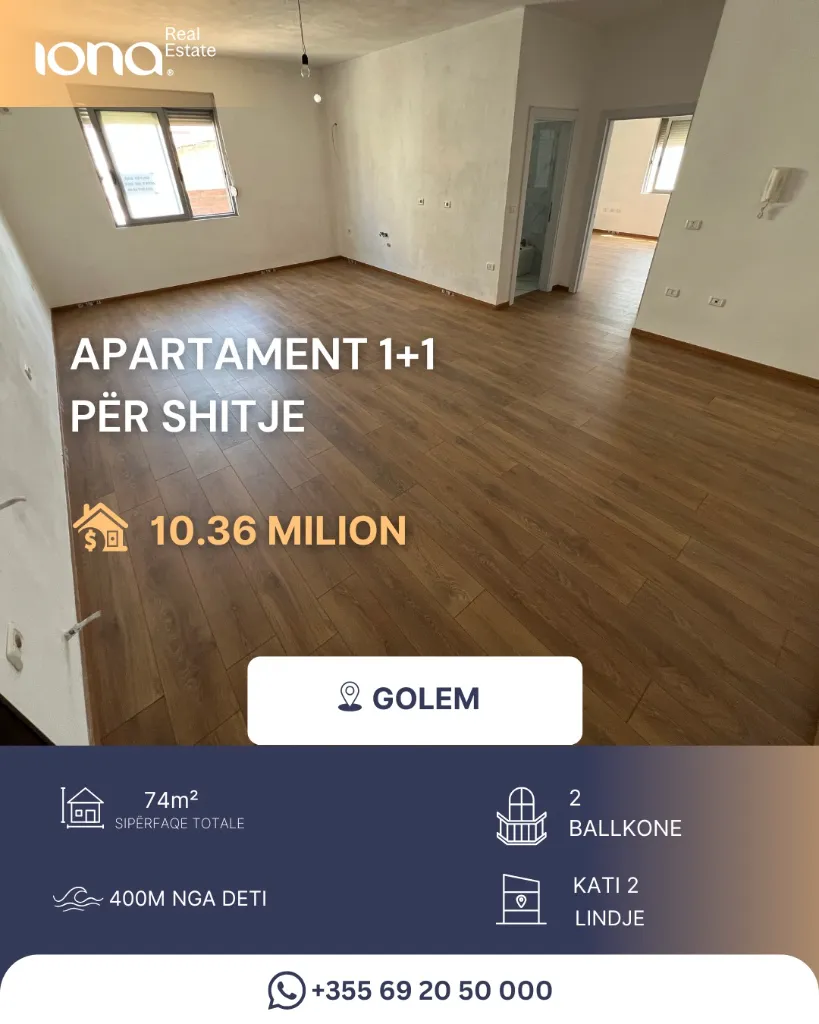 🏡 Apartament 1+1 në shitje – Golem