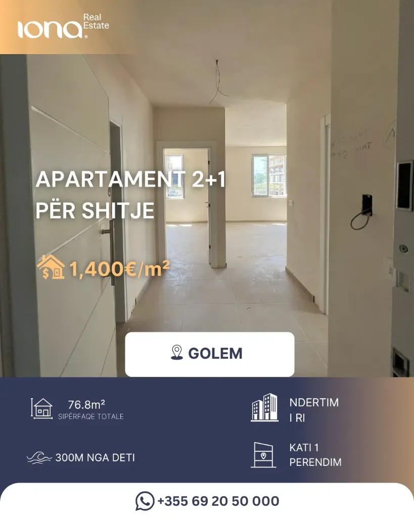 🏡 Apartament 2+1 në shitje – Golem