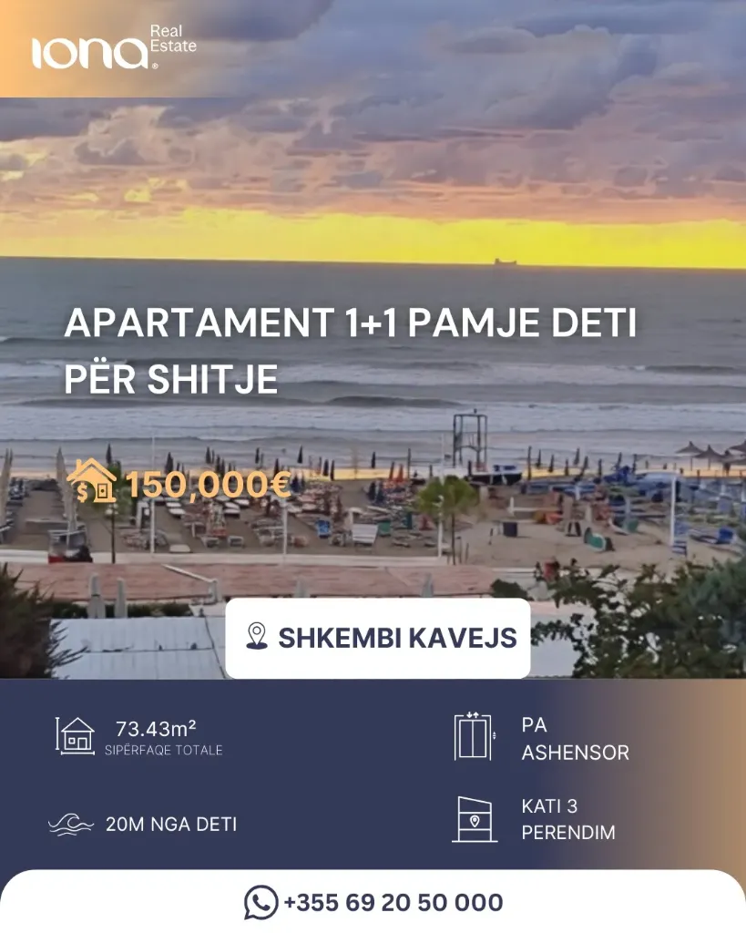 🌊 Apartament 1+1 për shitje – Shkëmbi i Kavajës