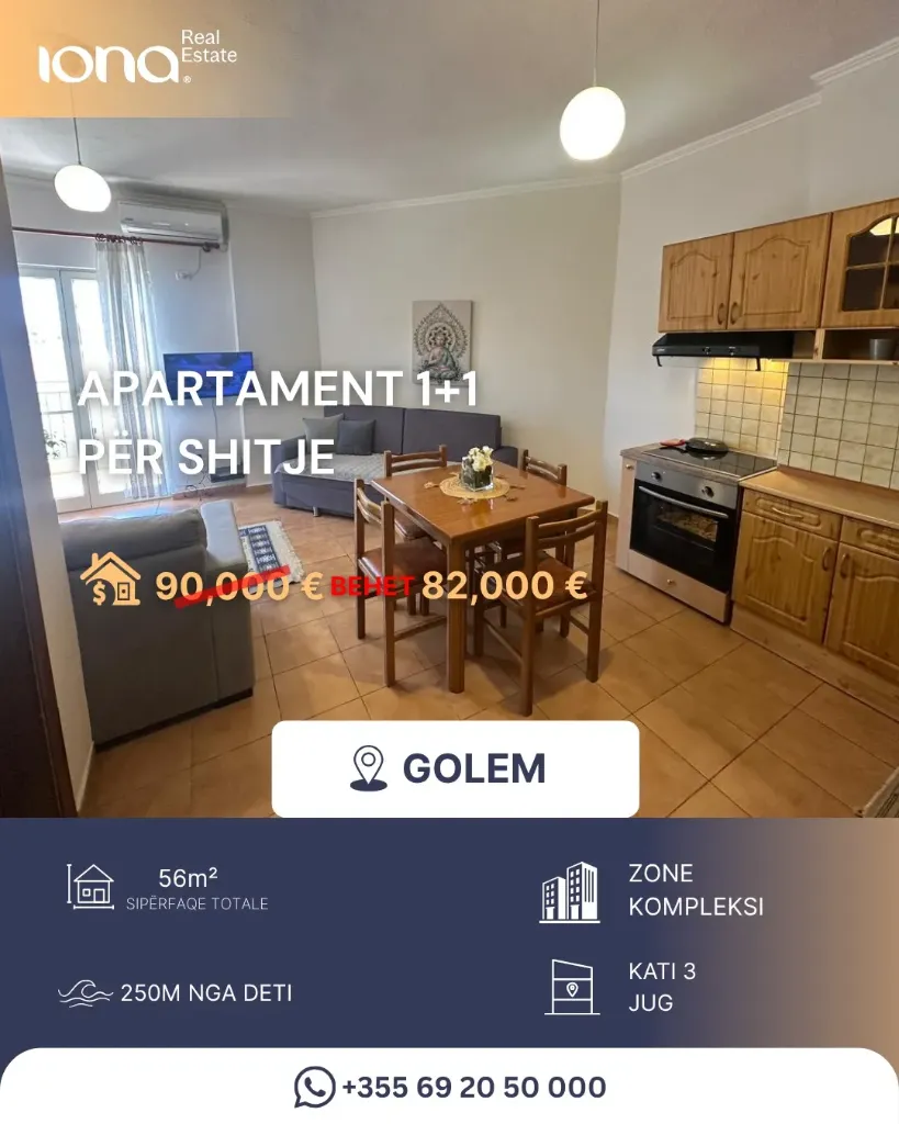 🌊 Apartament 1+1 për shitje në Golem — vetëm 250m nga deti!