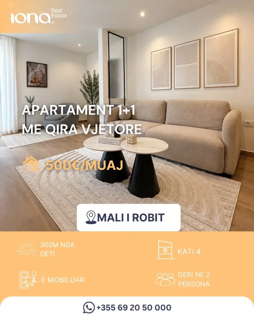 🏡 Apartament 1+1 me qira vjetore – Mali i Robit