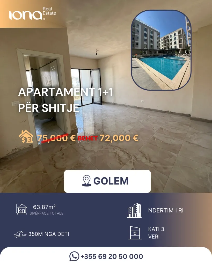 🏡 Apartament 1+1 në shitje – Golem