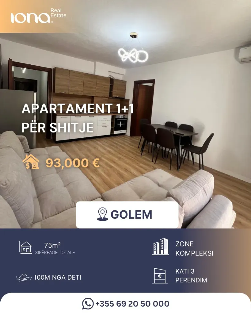 Apartament 1+1 në shitje – Golem 📍 Vetëm 100 m nga deti 🌊