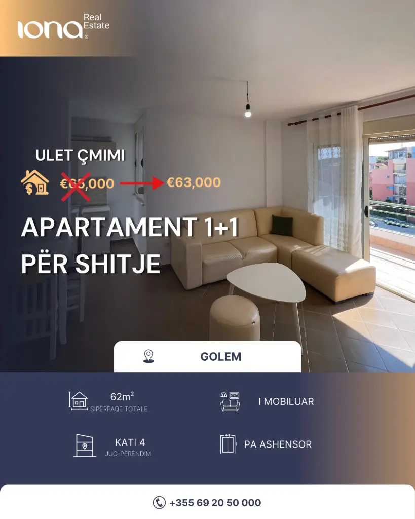 Apartament 1+1 në shitje – Golem