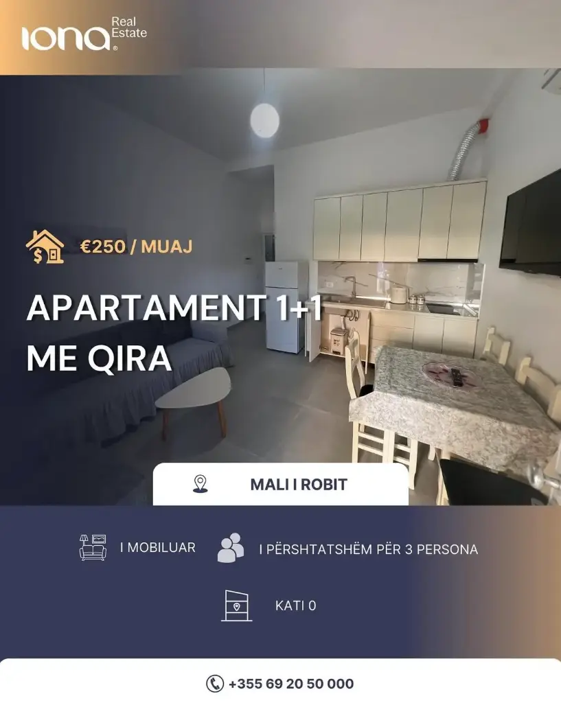 Apartament 1+1 me qira te Mali i Robit 