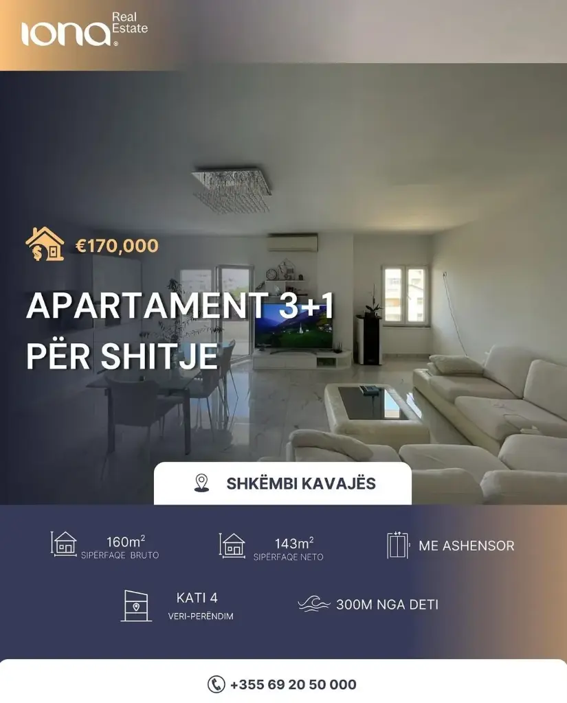  Apartament 3+1 në shitje – Shkëmbi i Kavajës