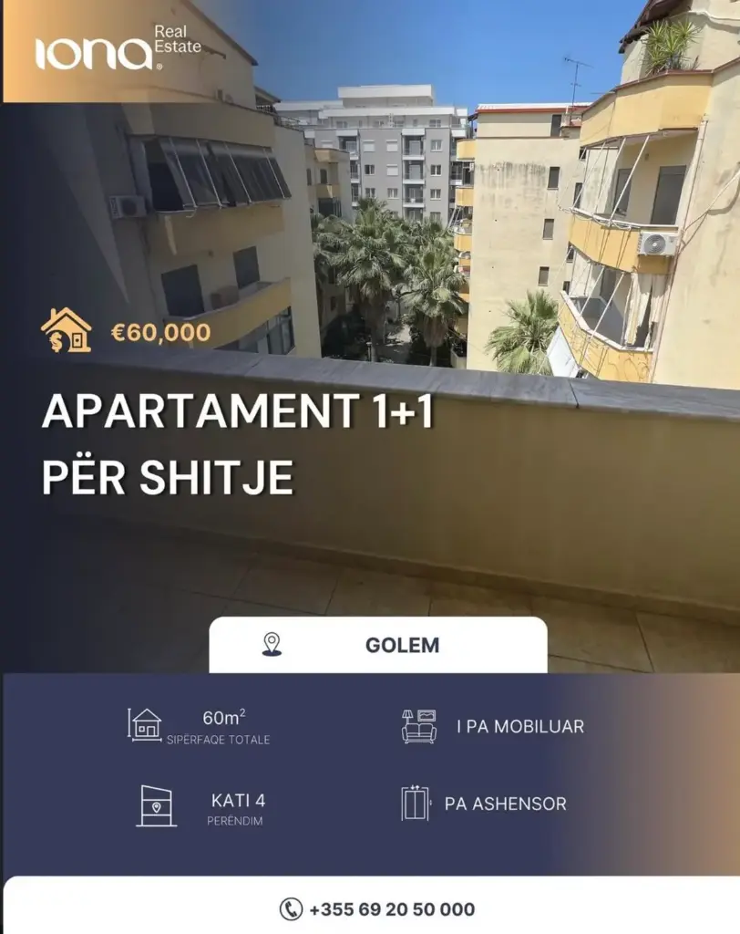  Apartament 1+1 në shitje – Golem