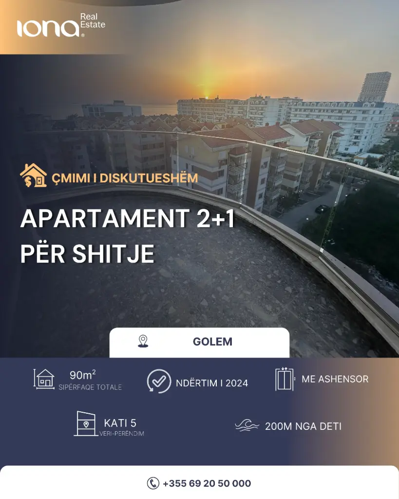  Apartament 2+1 në shitje – pranë Grand Blue Fafa, Golem