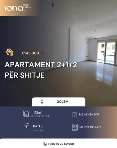 Apartament 2+1+2 në shitje – Golem