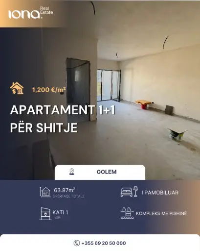 🏡 Apartament 1+1 në shitje – Golem