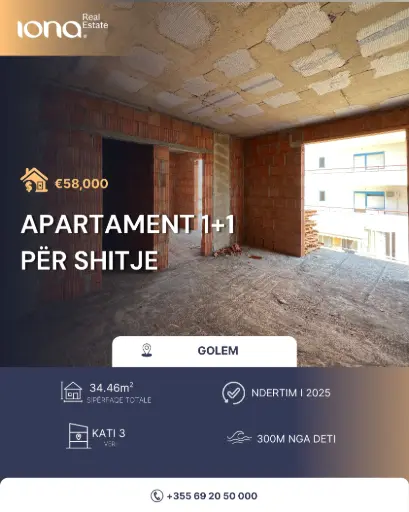 🏡 Apartament 1+1 në shitje – Golem