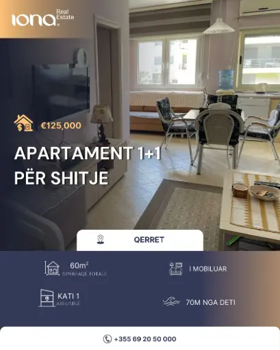 🏡 Apartament 1+1 në shitje – QERRET