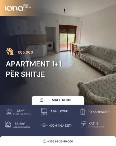 Apartament 1+1 në shitje – Mali i Robit