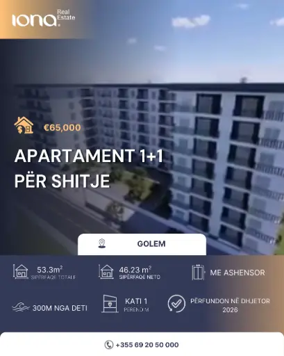  Apartament 1+1 në shitje – Golem (pranë Hotel Flower)
