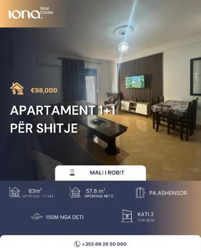 🏡 Apartament 1+1 në shitje – Mali i Robit, Golem