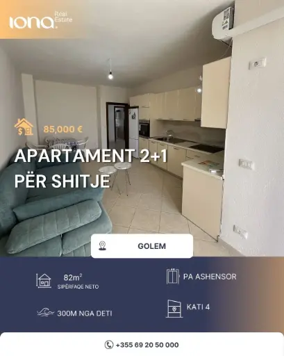 Apartament 2+1 në shitje – Golem 📍 Pranë restorant Shpiragu