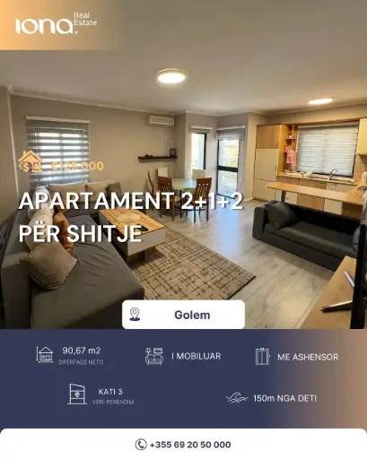 Apartament 2+1+2 në shitje – Golem 