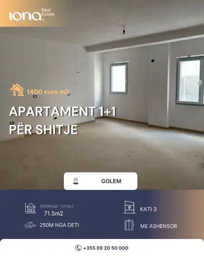 Apartament 1+1 në shitje – Golem