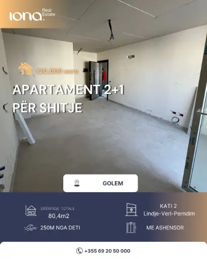 🏡 Apartament 2+1 në shitje – Golem (pranë Grand Blue Fafa)