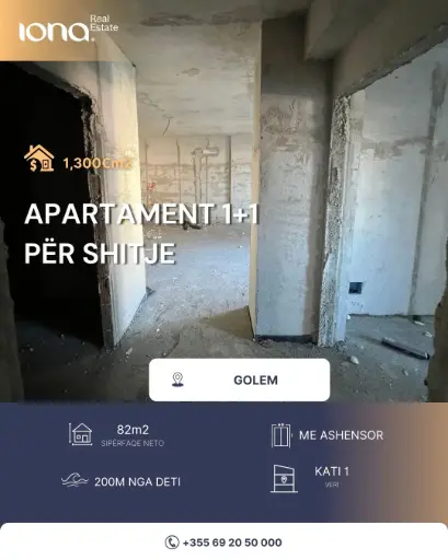 🏡 Apartament 1+1 në shitje – Zona e Vienës, Golem